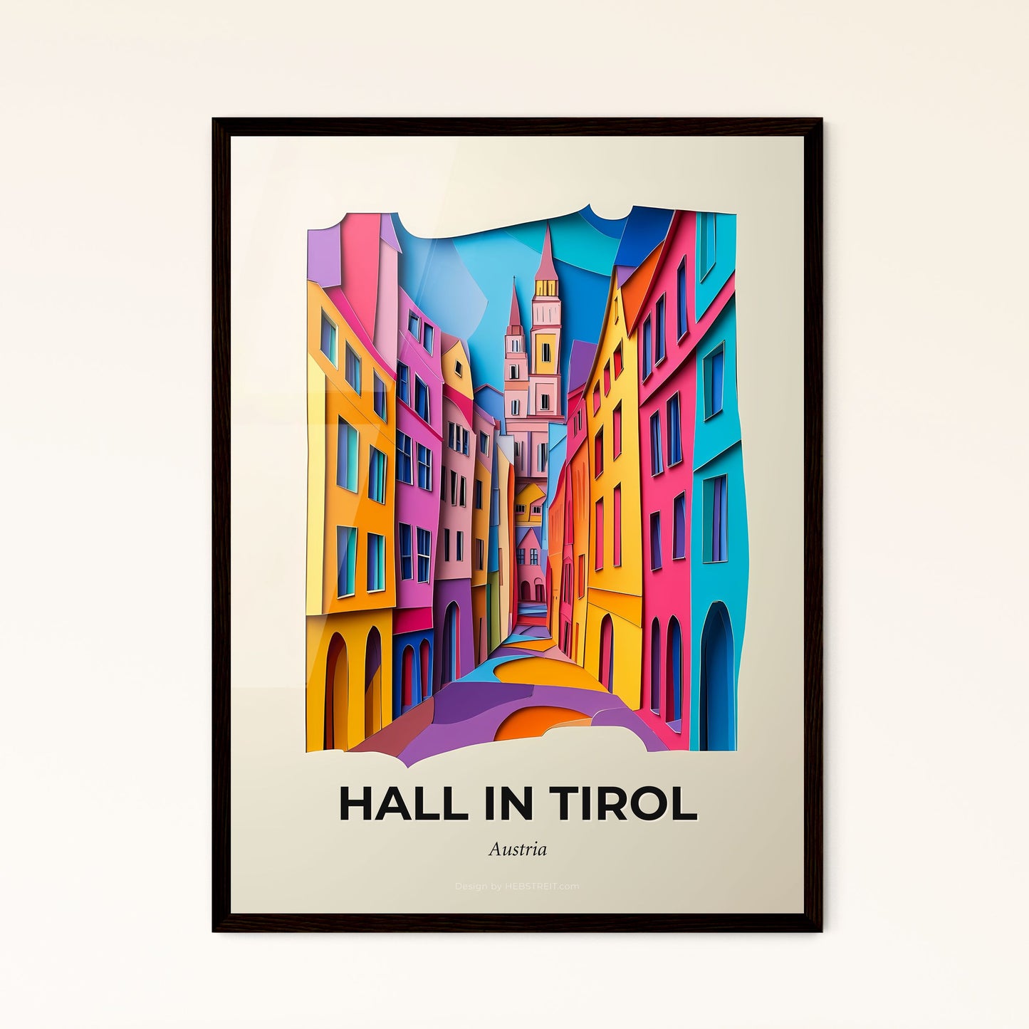 Vivid Hall in Tirol, Austria - a colorful city street with a clock tower