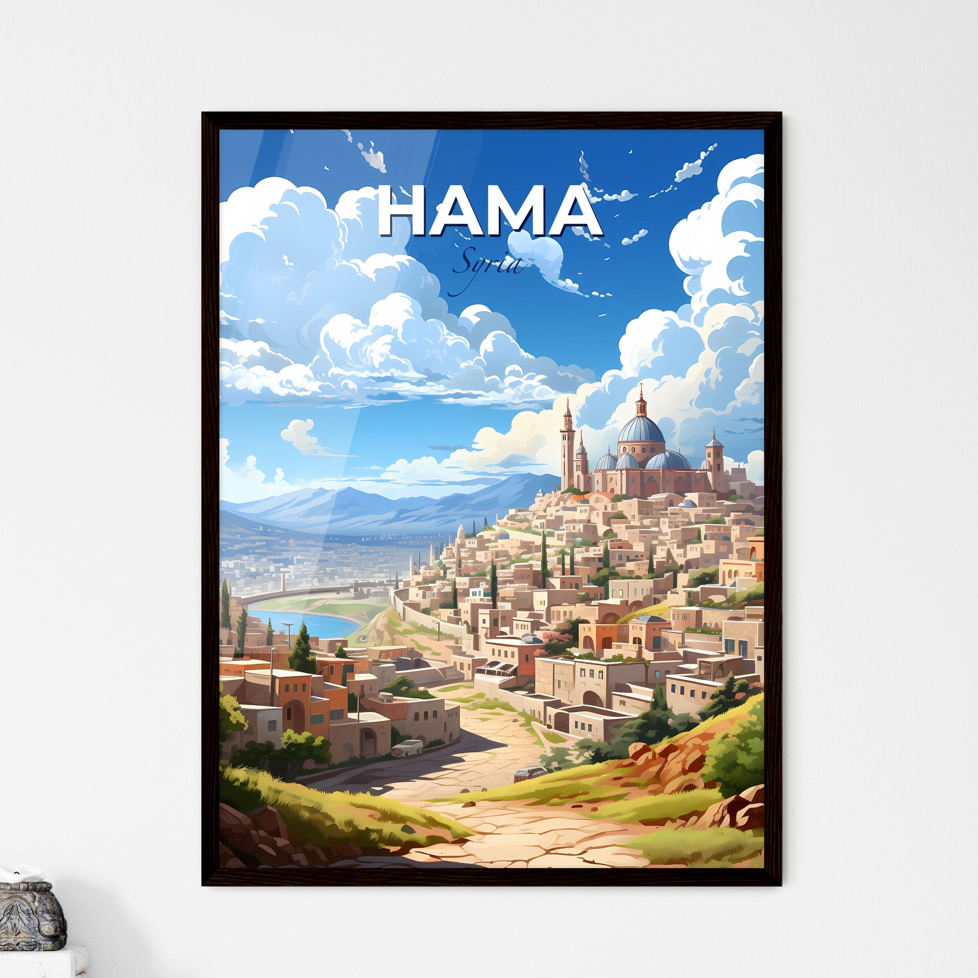 Hama Syria Skyline, painting artwork, city dome and buildings, vibrant art, cityscape Default Title