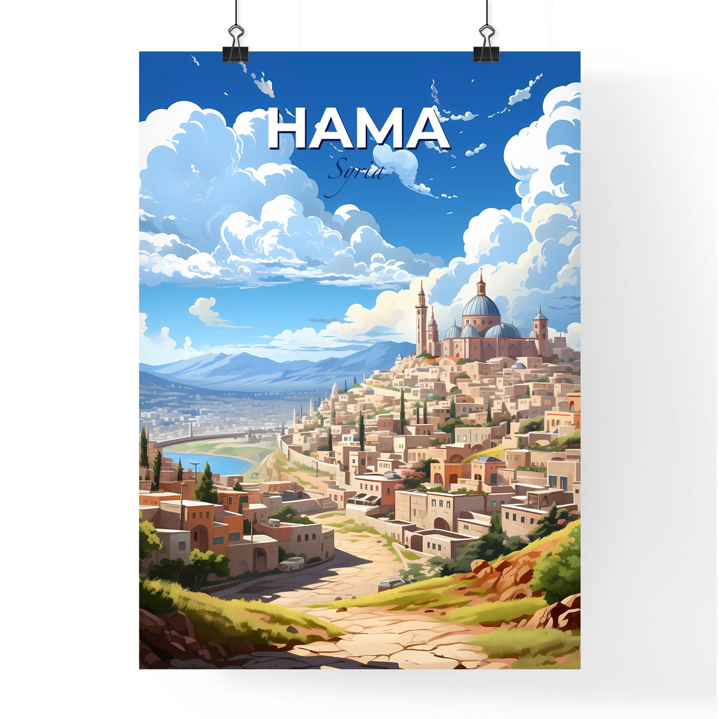 Hama Syria Skyline, painting artwork, city dome and buildings, vibrant art, cityscape Default Title