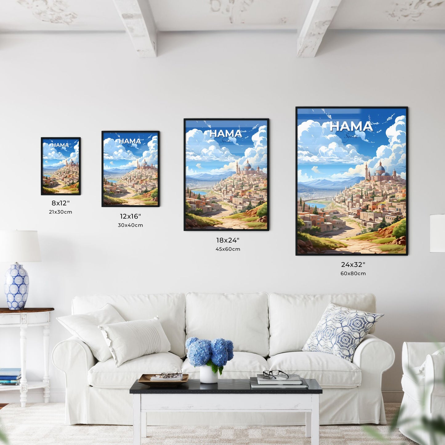 Hama Syria Skyline, painting artwork, city dome and buildings, vibrant art, cityscape Default Title