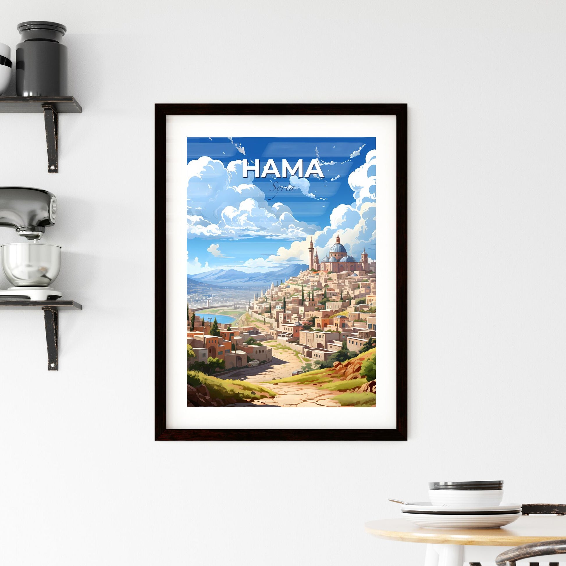 Hama Syria Skyline, painting artwork, city dome and buildings, vibrant art, cityscape Default Title