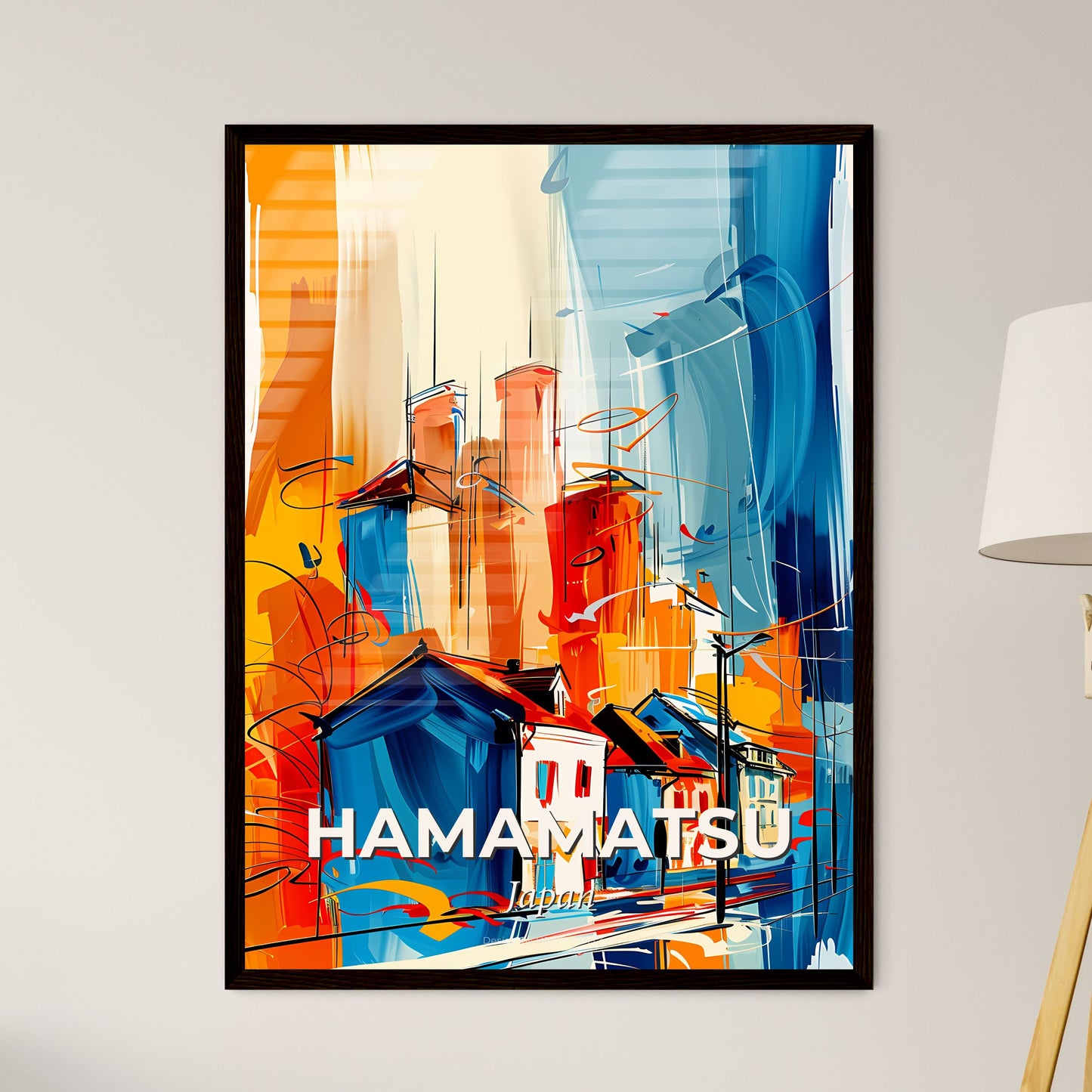 Vibrant Hamamatsu, Japan - A Painting Of Buildings And Smoke Stacks