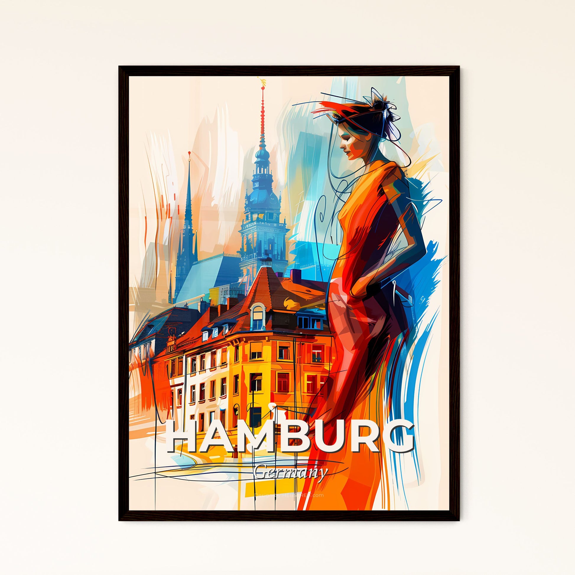 Vibrant Hamburg, Germany - A Woman In A Red Dress