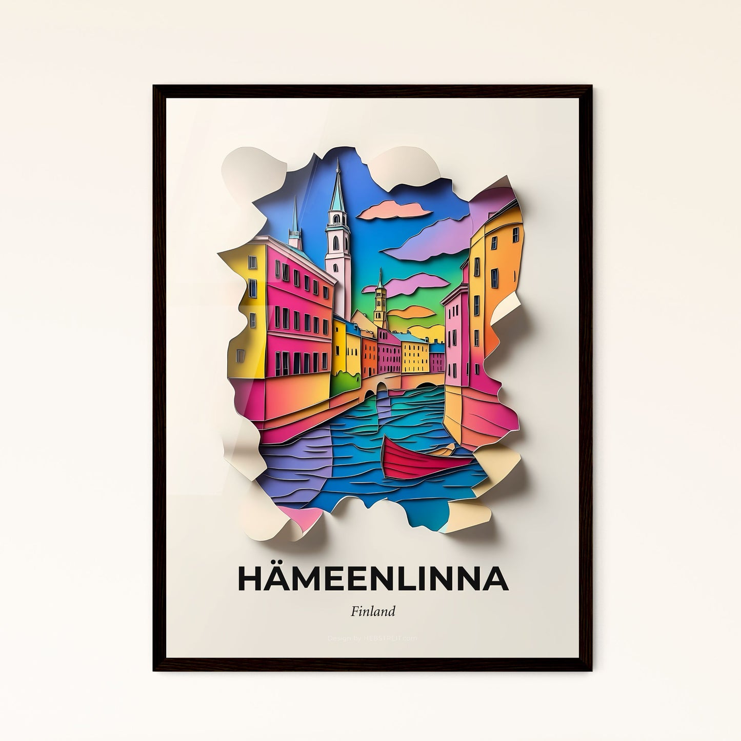 Vivid Hämeenlinna, Finland - a paper cut of a city with a boat