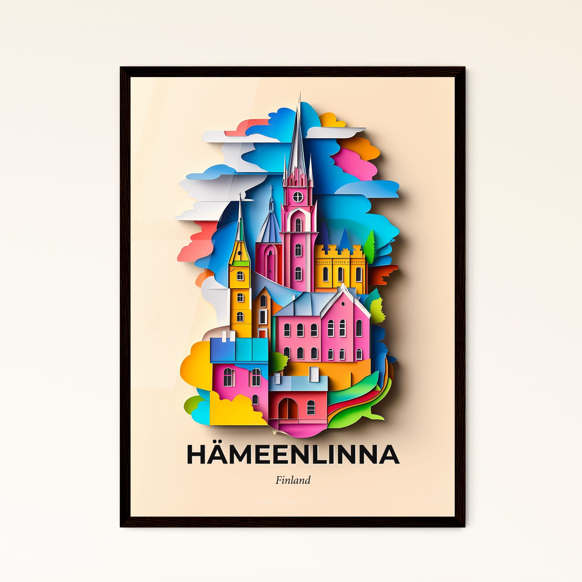 Vivid Hämeenlinna, Finland - a colorful city with a church and a tree