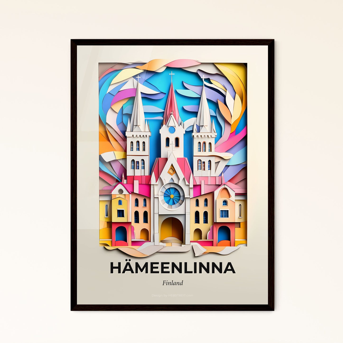 Vivid Hämeenlinna, Finland - a paper cut of a church with a clock