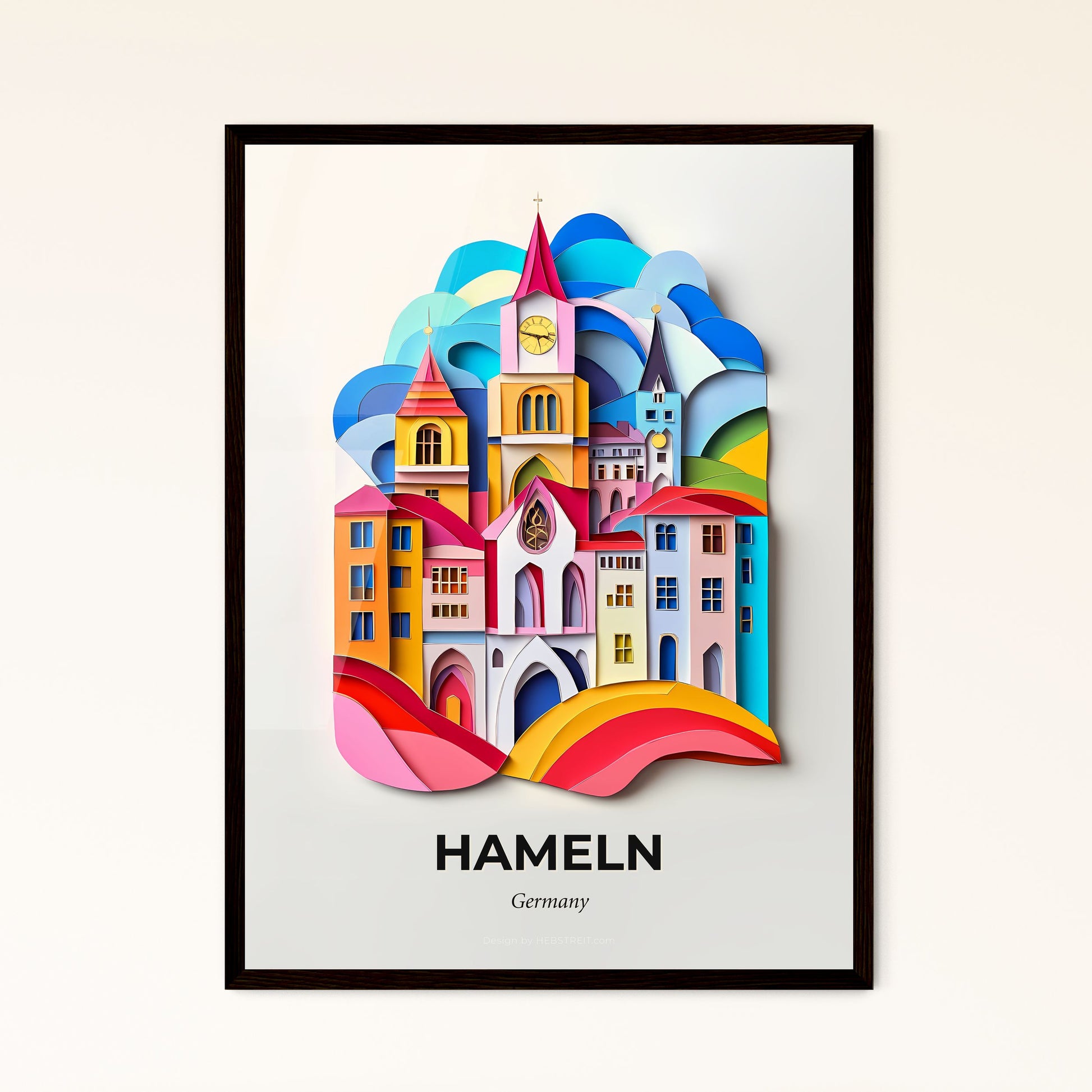 Vivid Hameln, Germany - a paper cut of a city with a clock tower