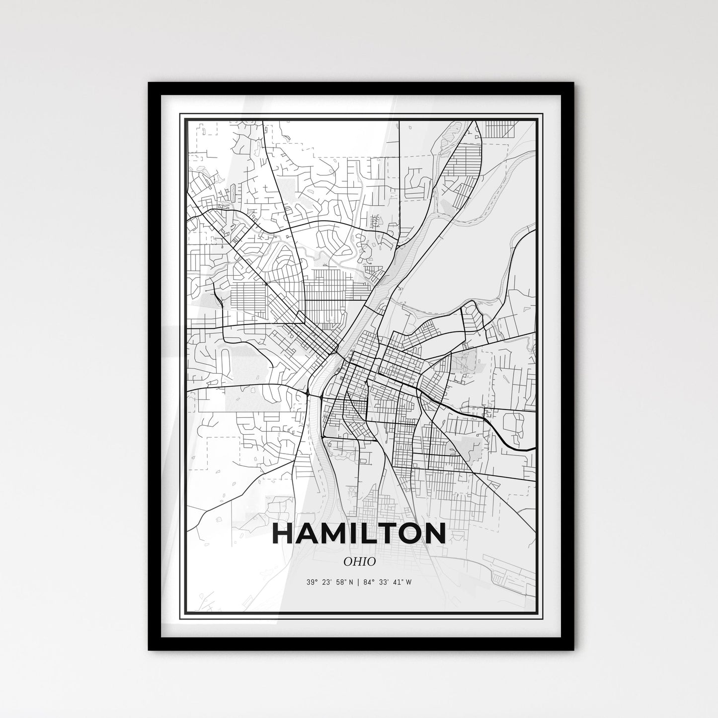 Hamilton Ohio - Scandinavian Style City Map for Modern Home Decor