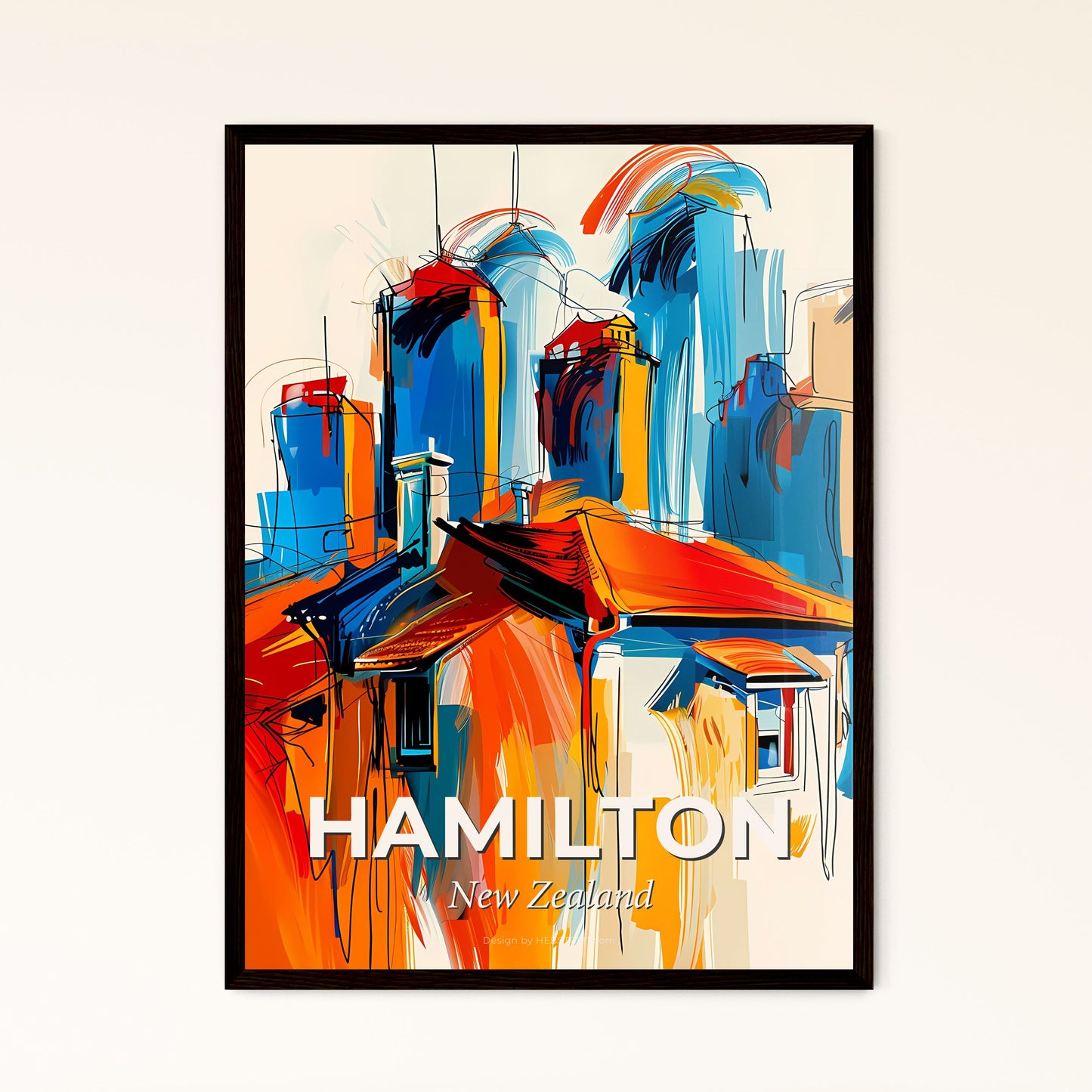 Vibrant Hamilton, New Zealand - A Painting Of A Building With A Red Roof