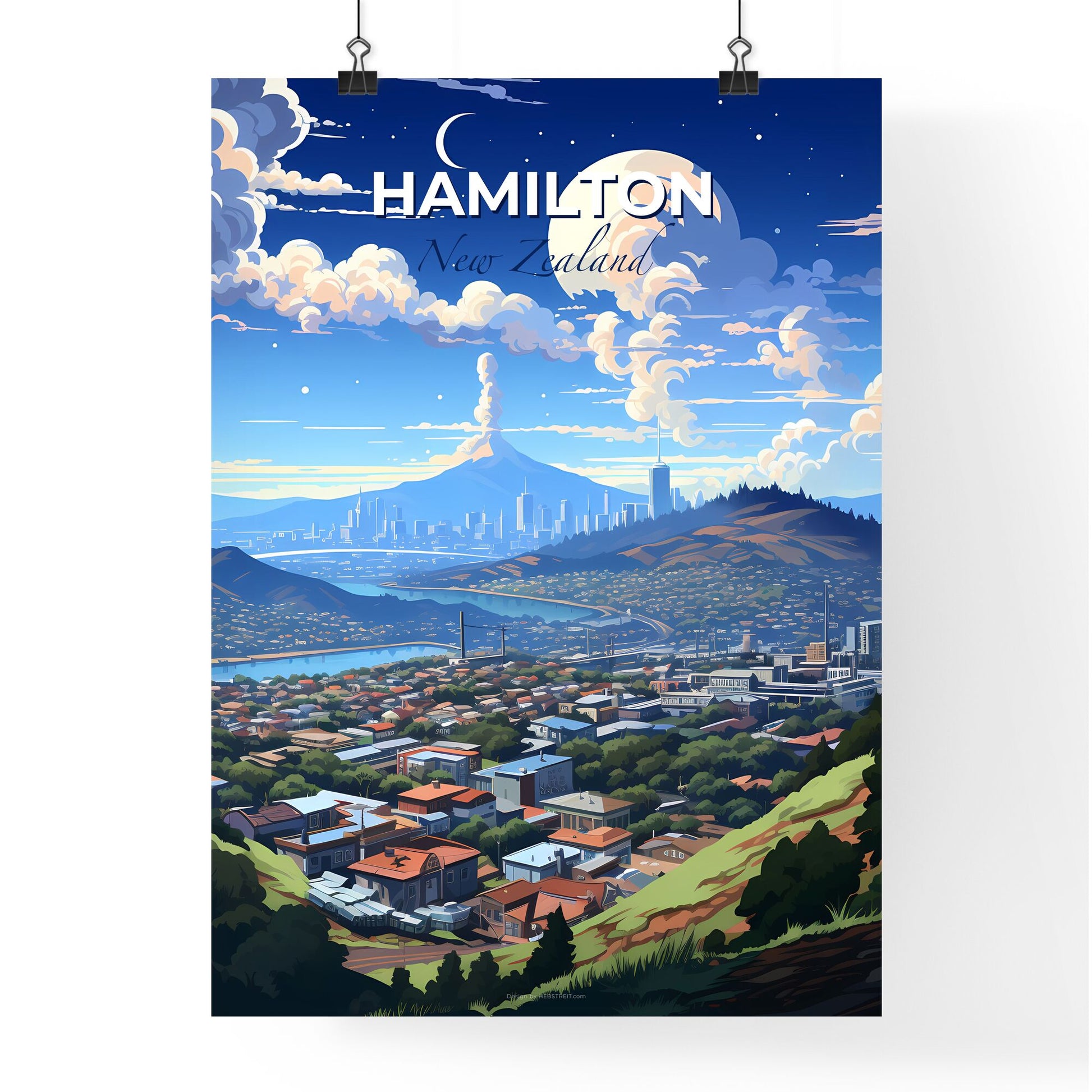 Color Splendor of Hamilton City Skyline Set Against the Majestic Mountains Default Title