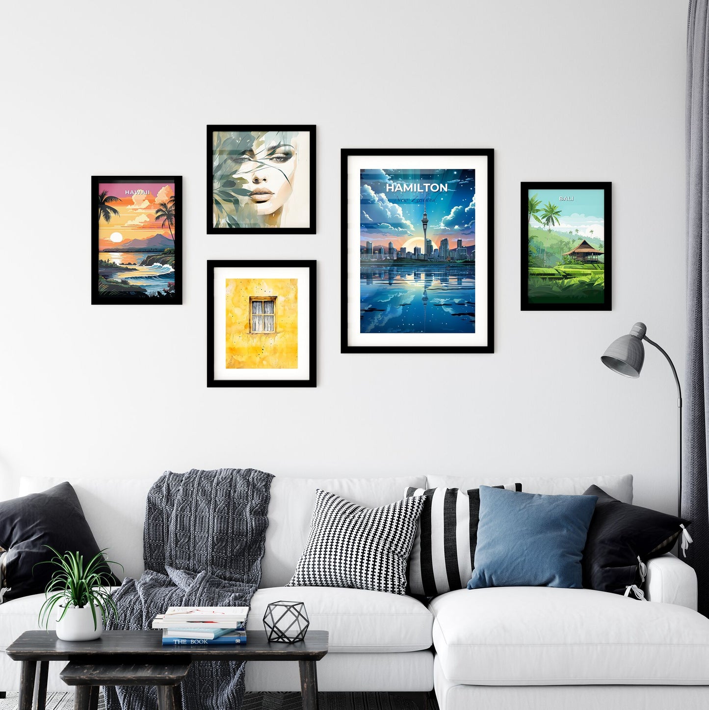 City Skyline Painting, Hamilton New Zealand, Vibrant, Artistic Representation, Sun Reflection Default Title