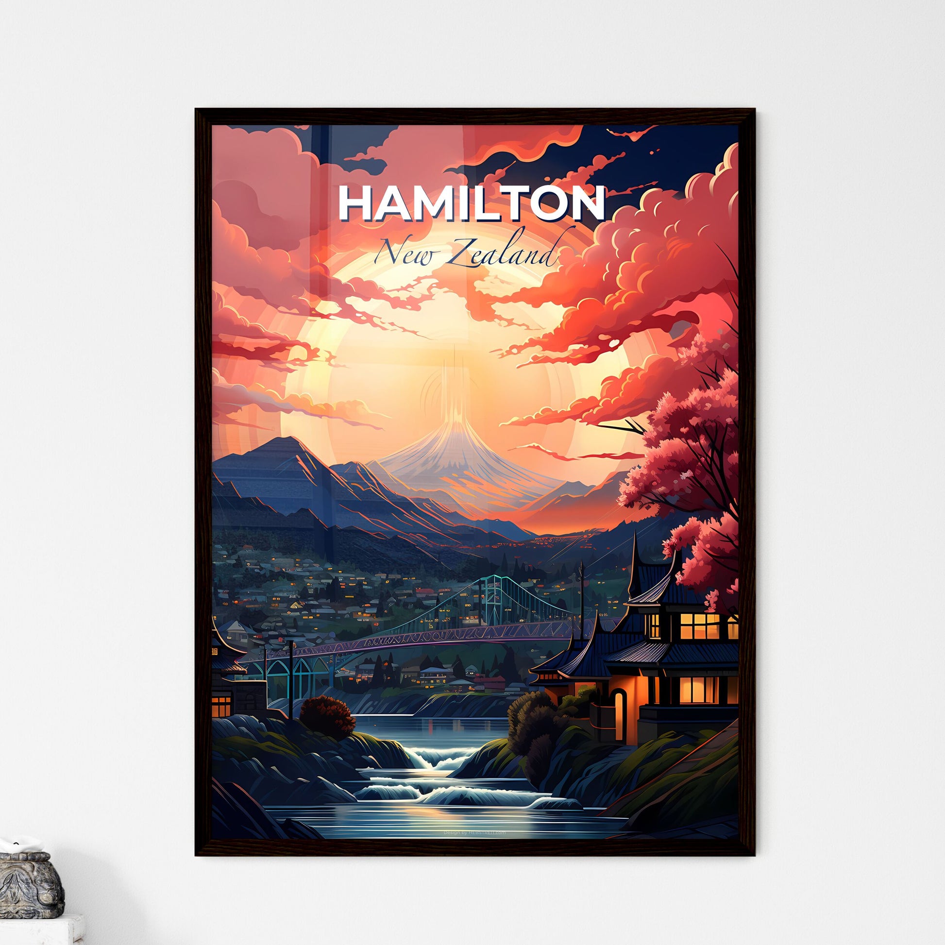 Hamilton City Skyline - Vibrant Landscape with Bridge, Mountains, and City View in New Zealand Default Title