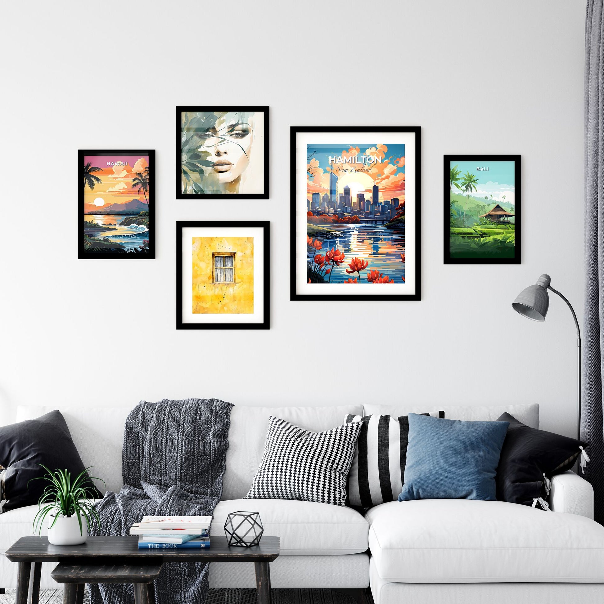 Cityscape Art of Hamilton Skyline with Vibrant Red Flowers and Iconic Bridge Default Title