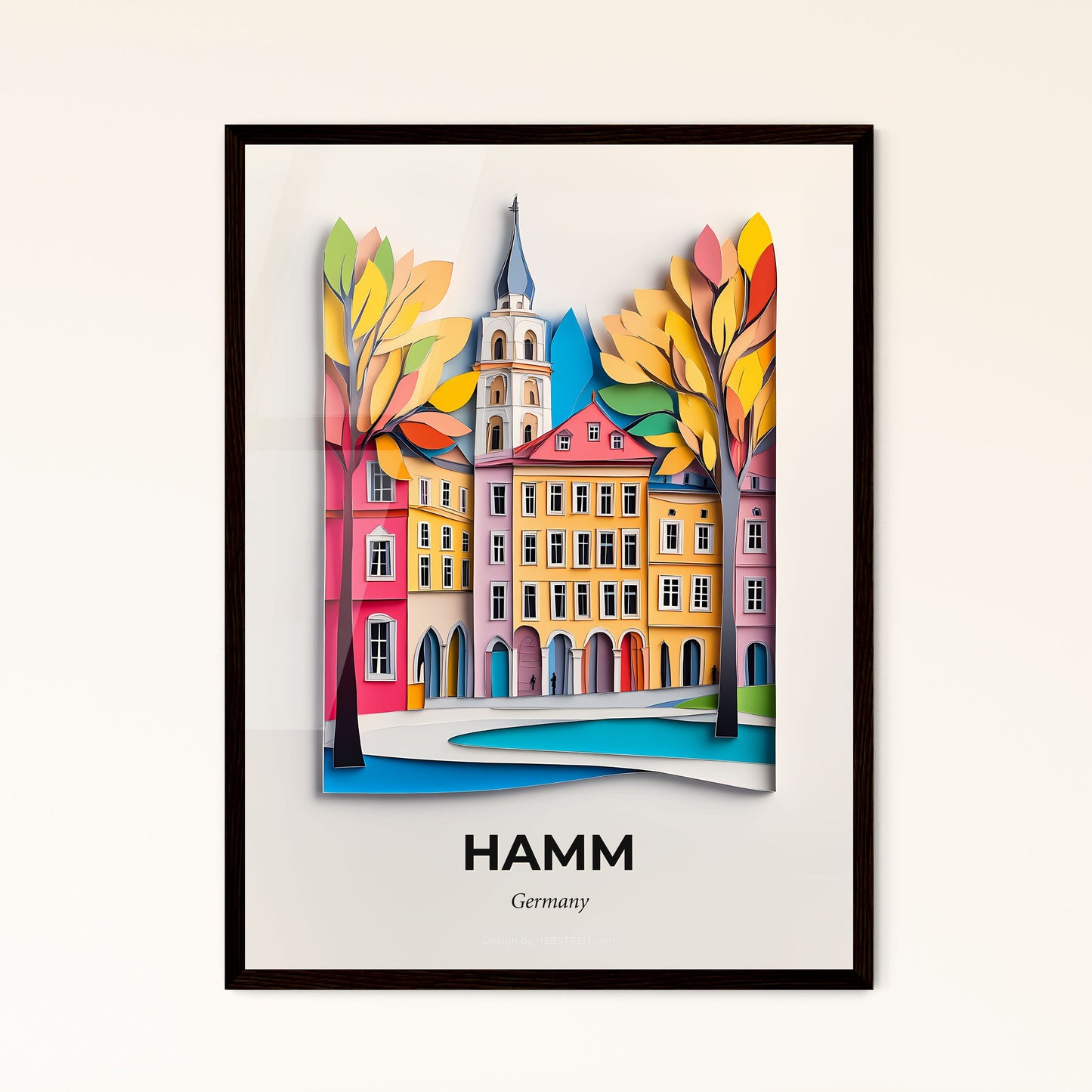 Vivid Hamm, Germany - a paper cut of a city with a church tower