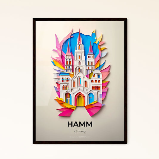 Vivid Hamm, Germany - a paper cut of a church with a rainbow colored background