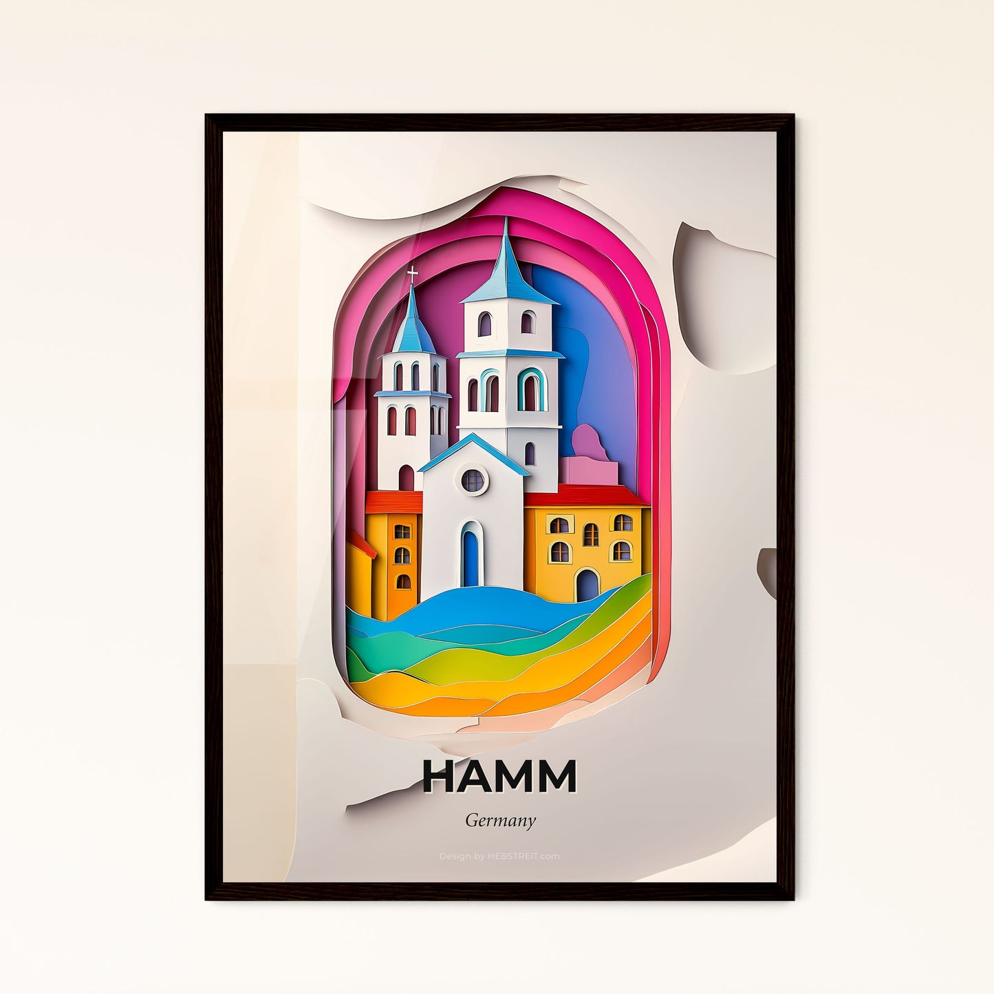 Vivid Hamm, Germany - a paper cut of a church with a rainbow