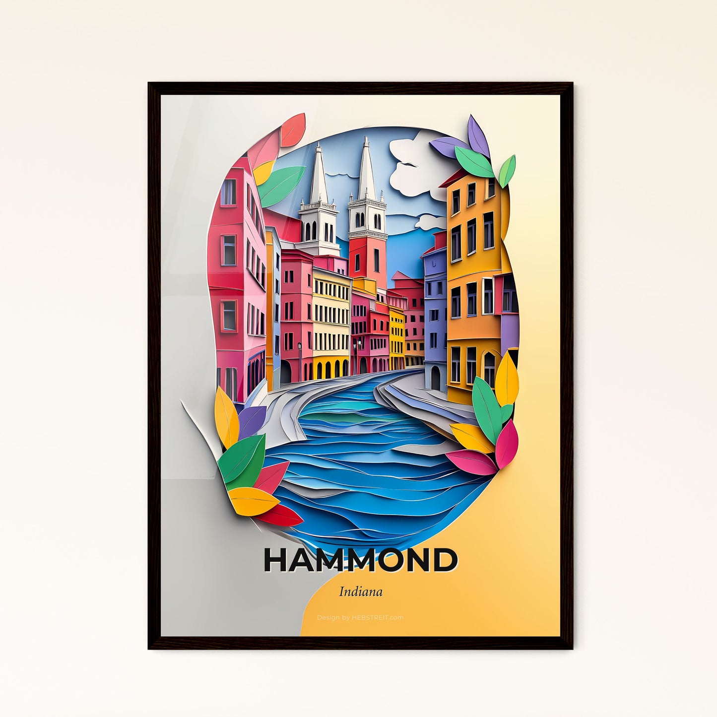 Vivid Hammond, Indiana - a paper cut of a city with a river