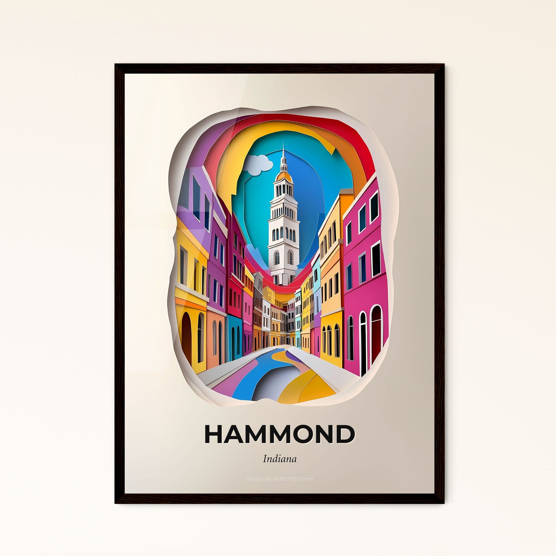 Vivid Hammond, Indiana - a paper cut of a city street with a clock tower