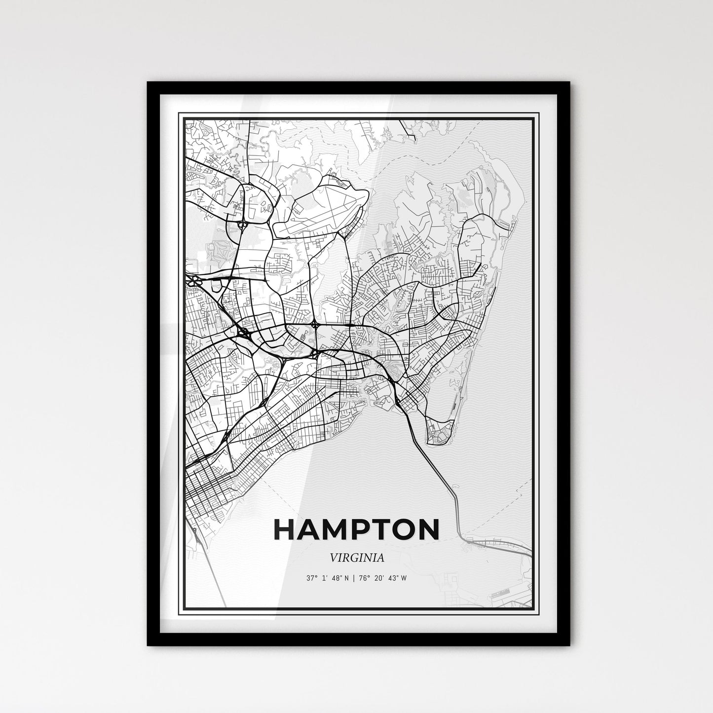 Hampton Virginia - Scandinavian Style City Map for Modern Home Decor