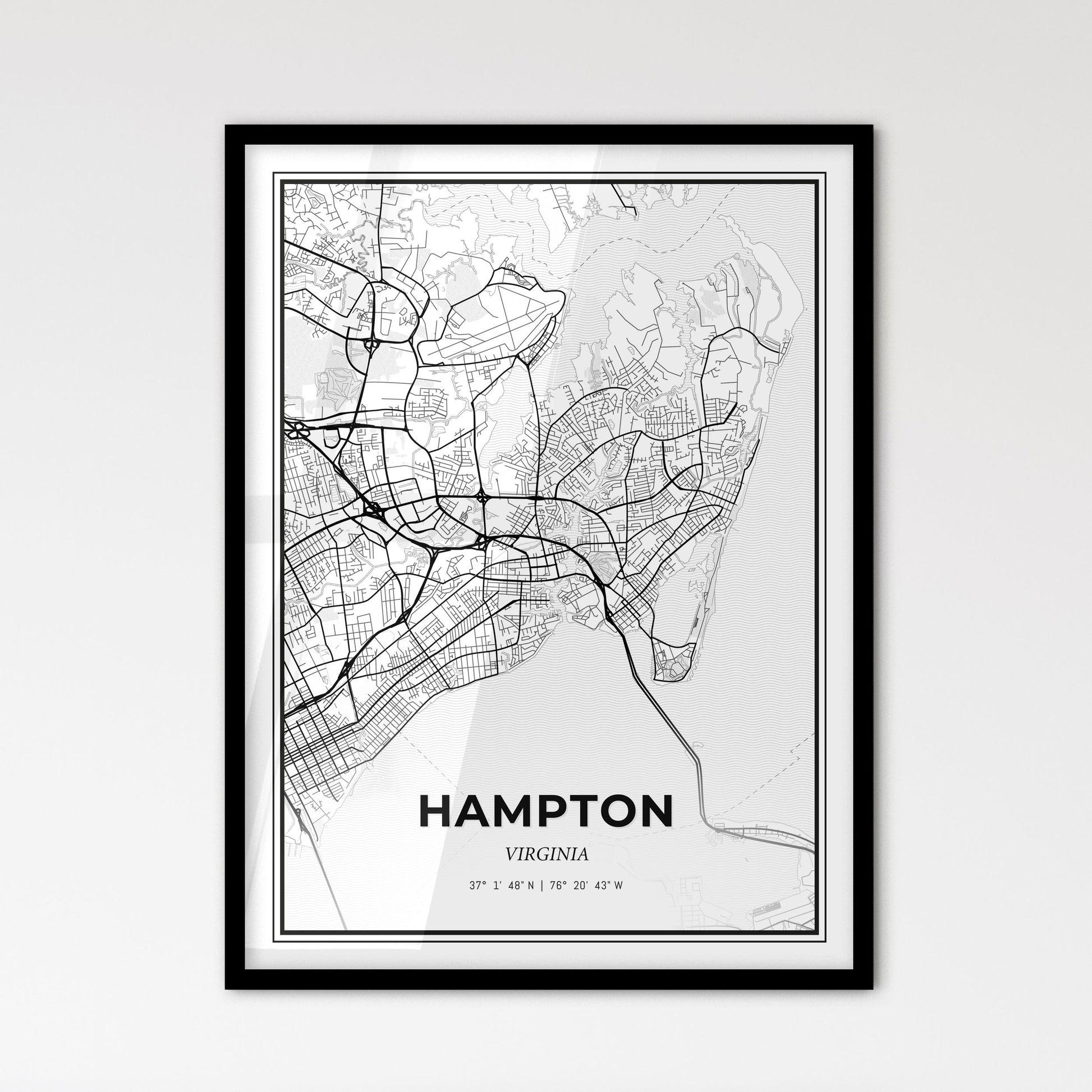 Hampton Virginia - Scandinavian Style City Map for Modern Home Decor