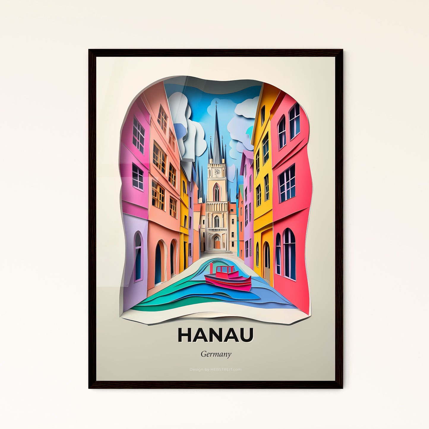 Vivid Hanau, Germany - a paper cut of a city with a boat