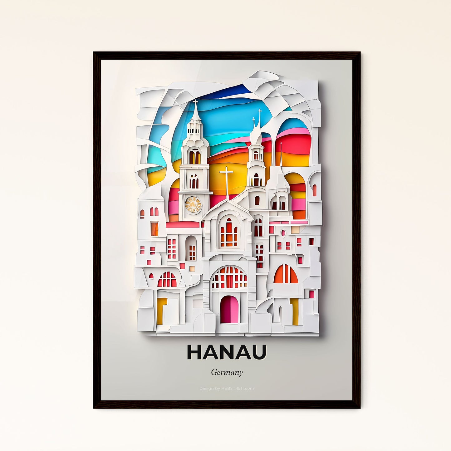 Vivid Hanau, Germany - a paper cut of a church with a clock