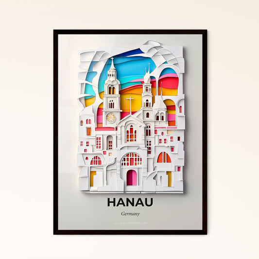 Vivid Hanau, Germany - a paper cut of a church with a clock