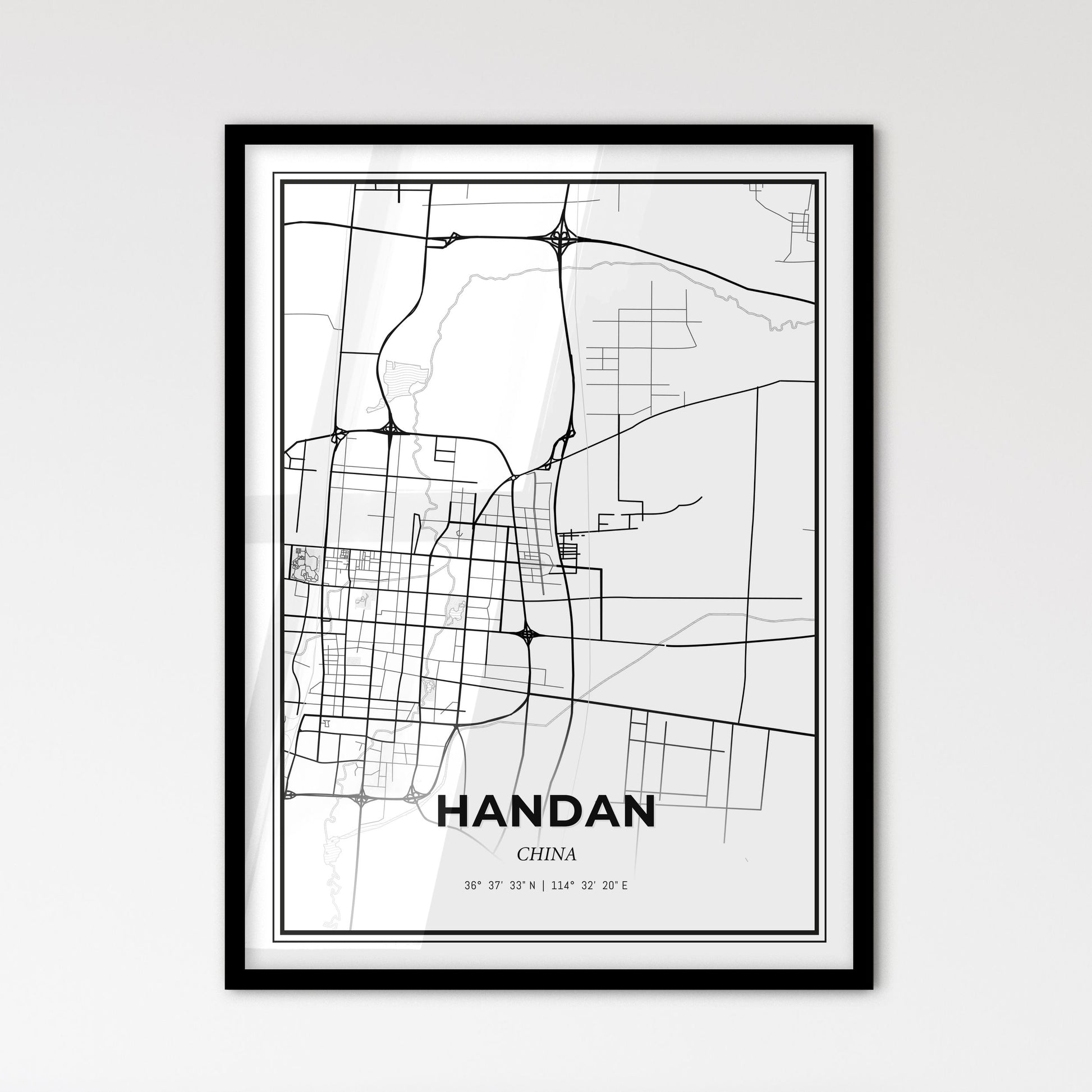 Handan China - Scandinavian Style City Map for Modern Home Decor