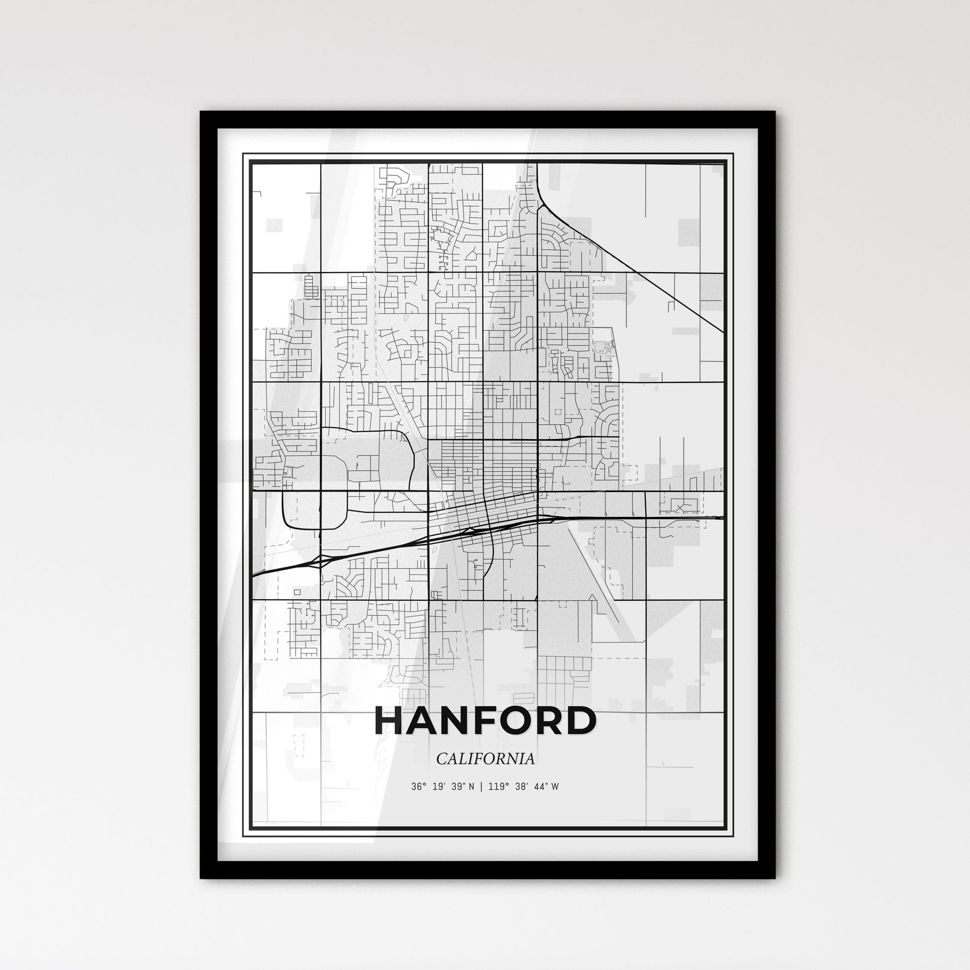 Hanford California - Scandinavian Style City Map for Modern Home Decor