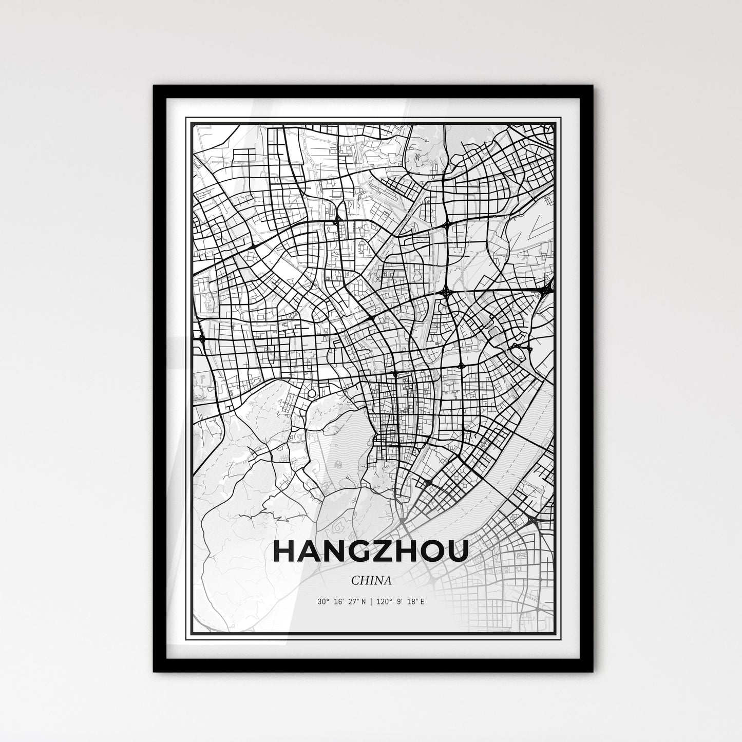 Hangzhou China - Scandinavian Style City Map for Modern Home Decor