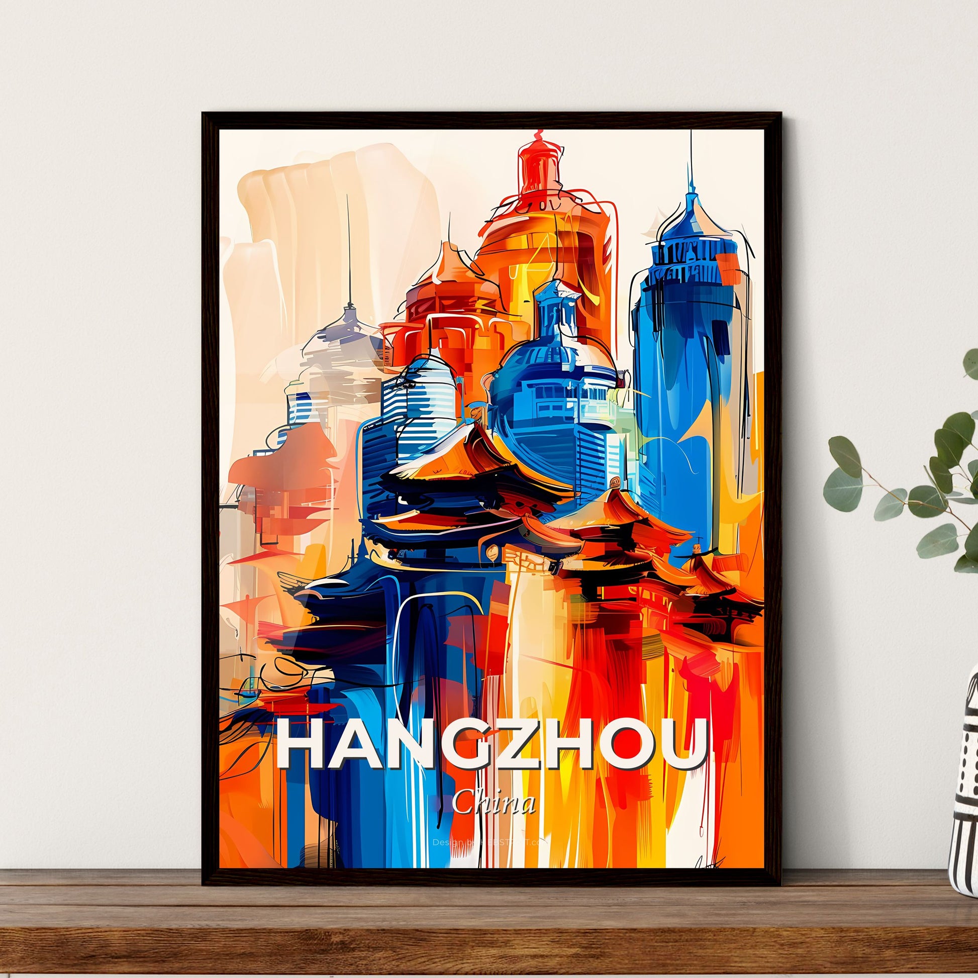 Vibrant Hangzhou, China - A Painting Of A City