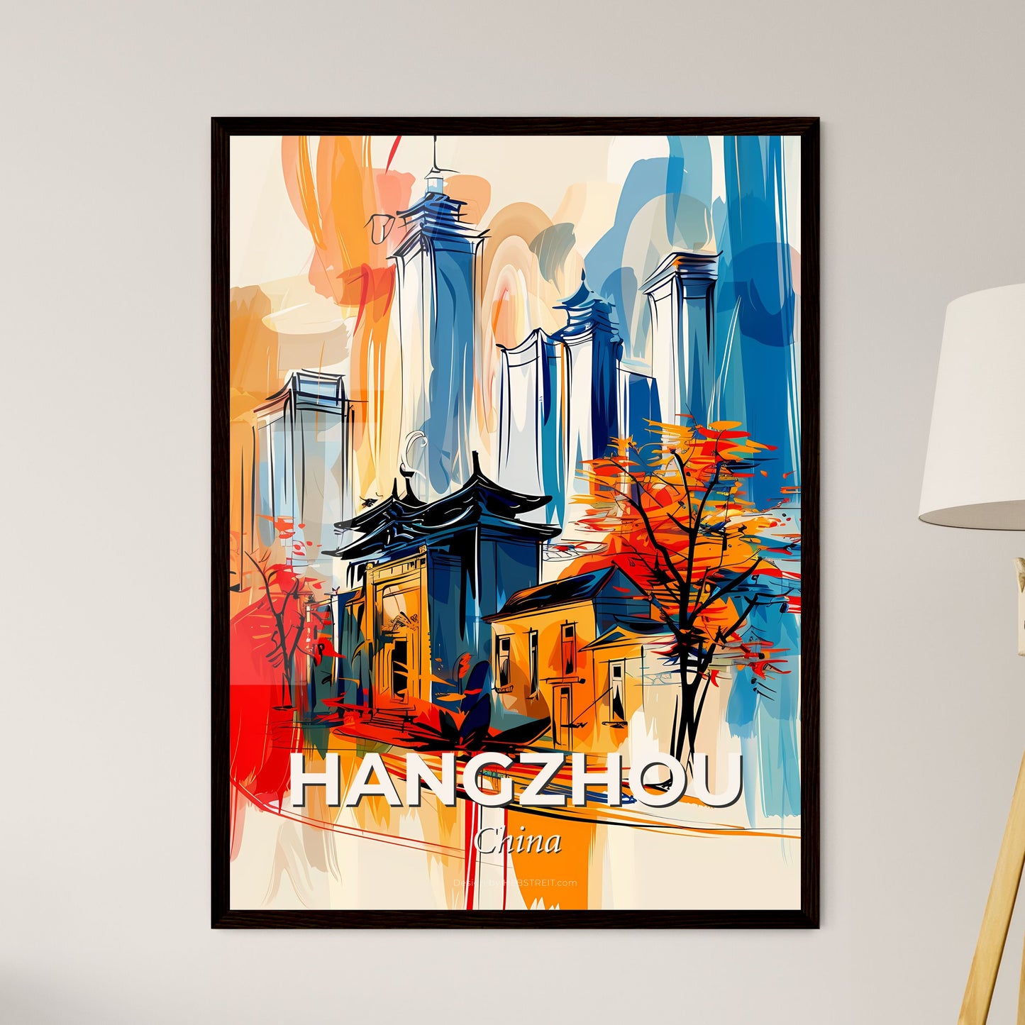 Vibrant Hangzhou, China - A Painting Of A City