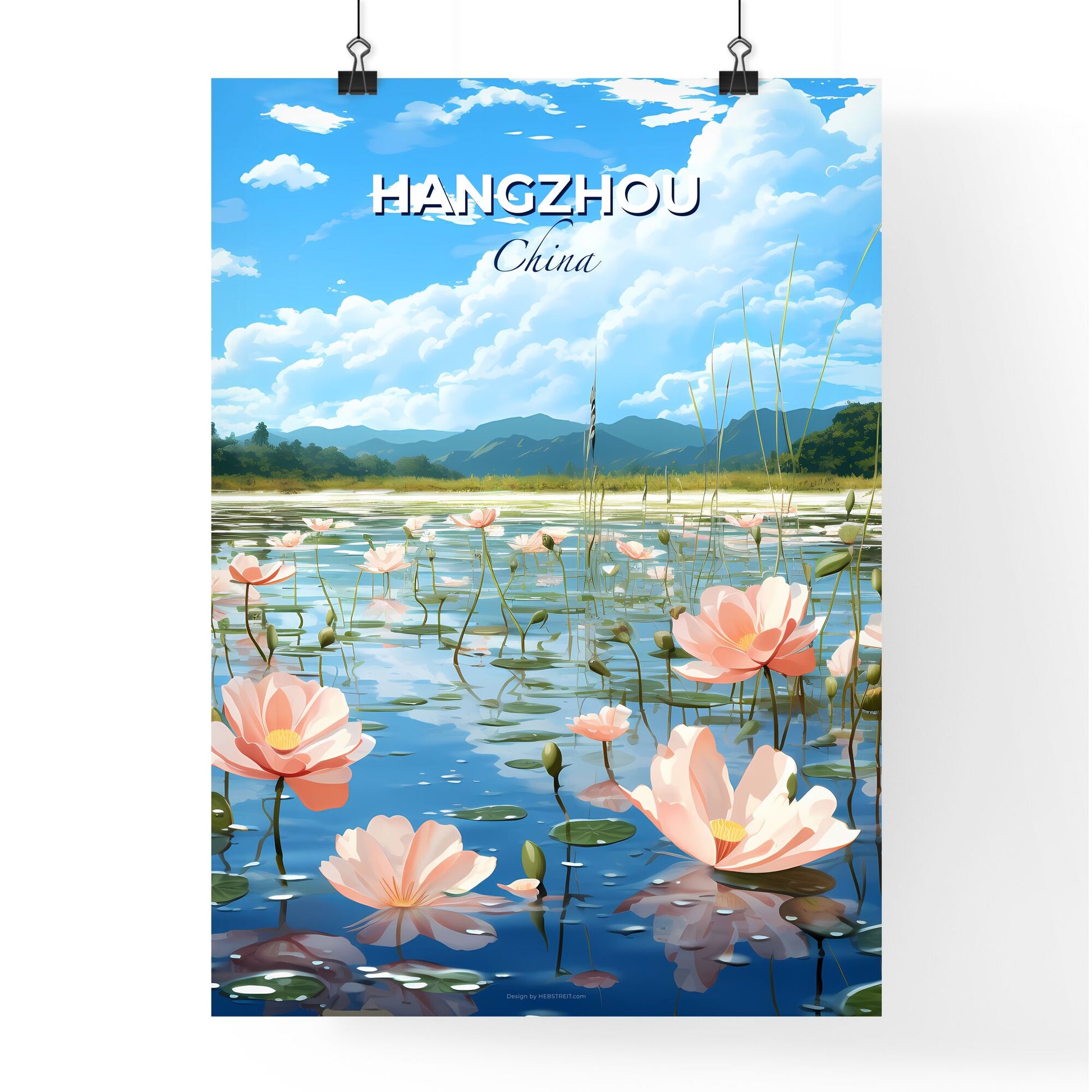 Paint, Canvas, Water, Flowers, Landscape, City Skyline, Asian, Architecture, China, Hangzhou Default Title