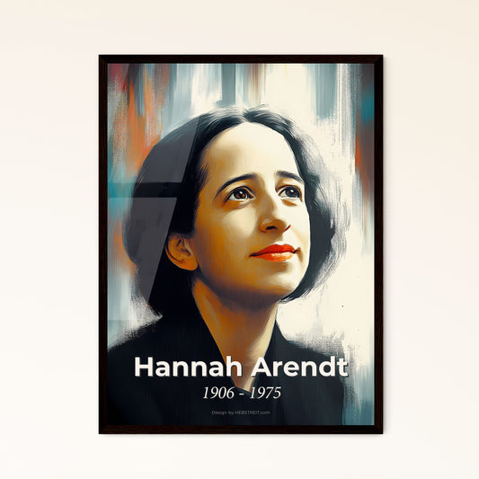 Portrait of Hannah Arendt, 1906 - 1975. Impressionistic painting of a woman looking up to the side.