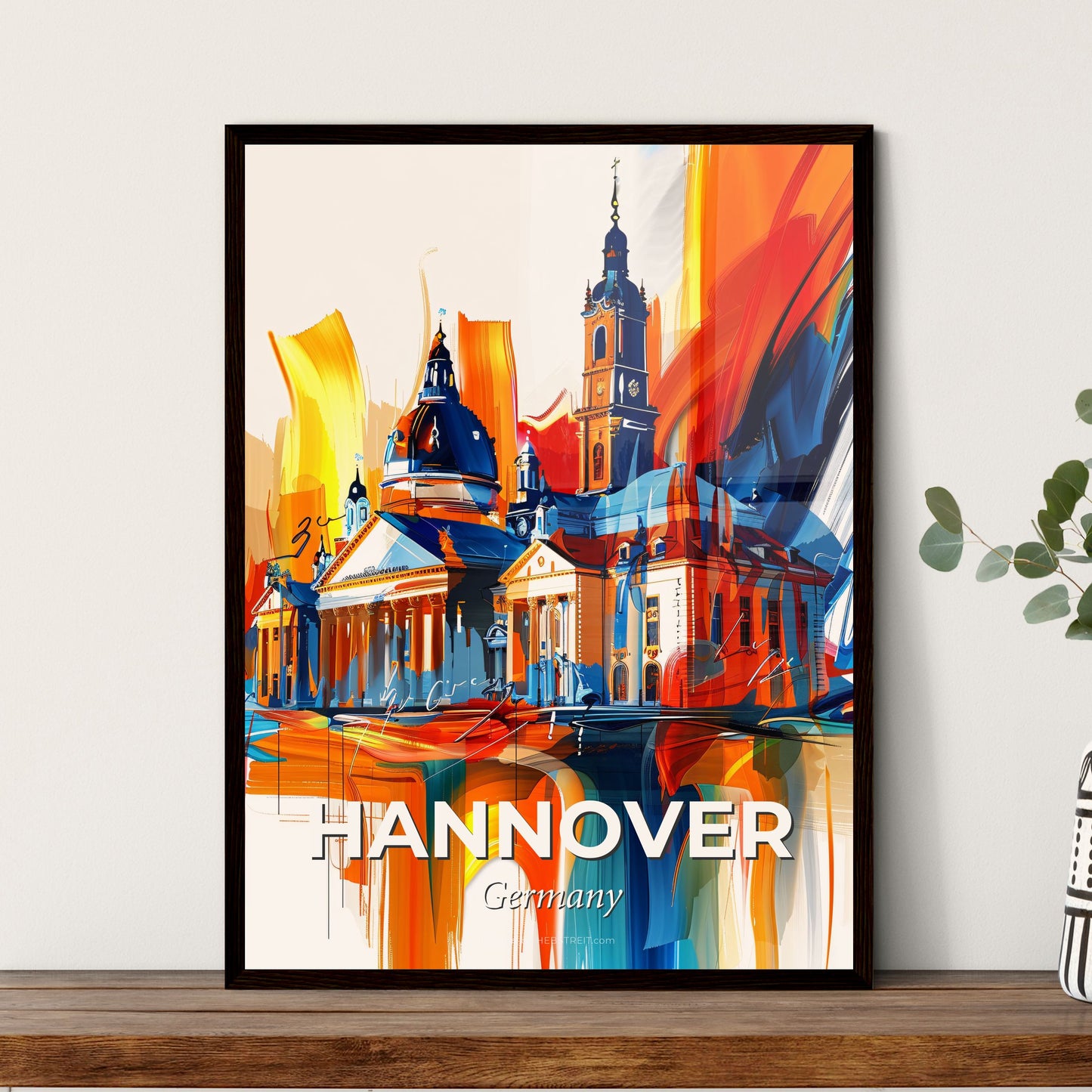 Vibrant Hannover, Germany - A Painting Of A Building With A Colorful Background