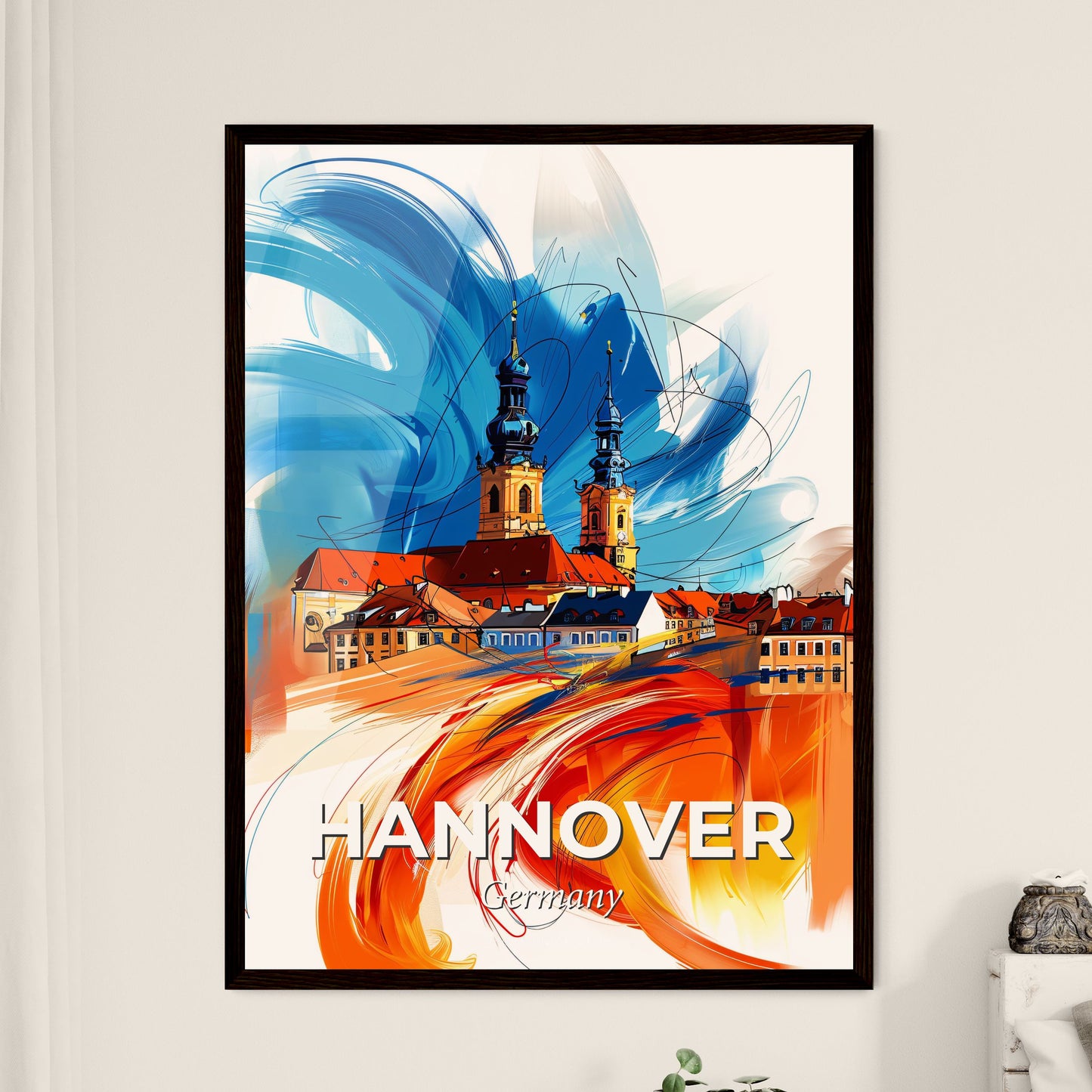 Vibrant Hannover, Germany - A Painting Of A Town With A Colorful Swirl Of Paint