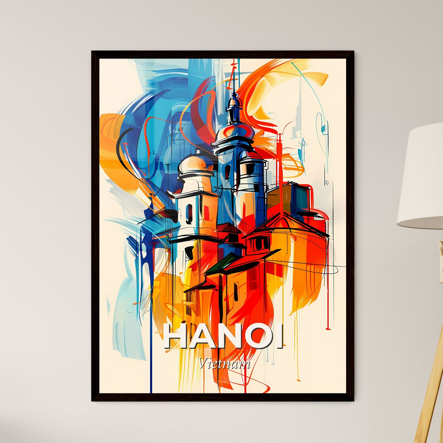 Vibrant Hanoi, Vietnam - A Painting Of Buildings With Colorful Paint