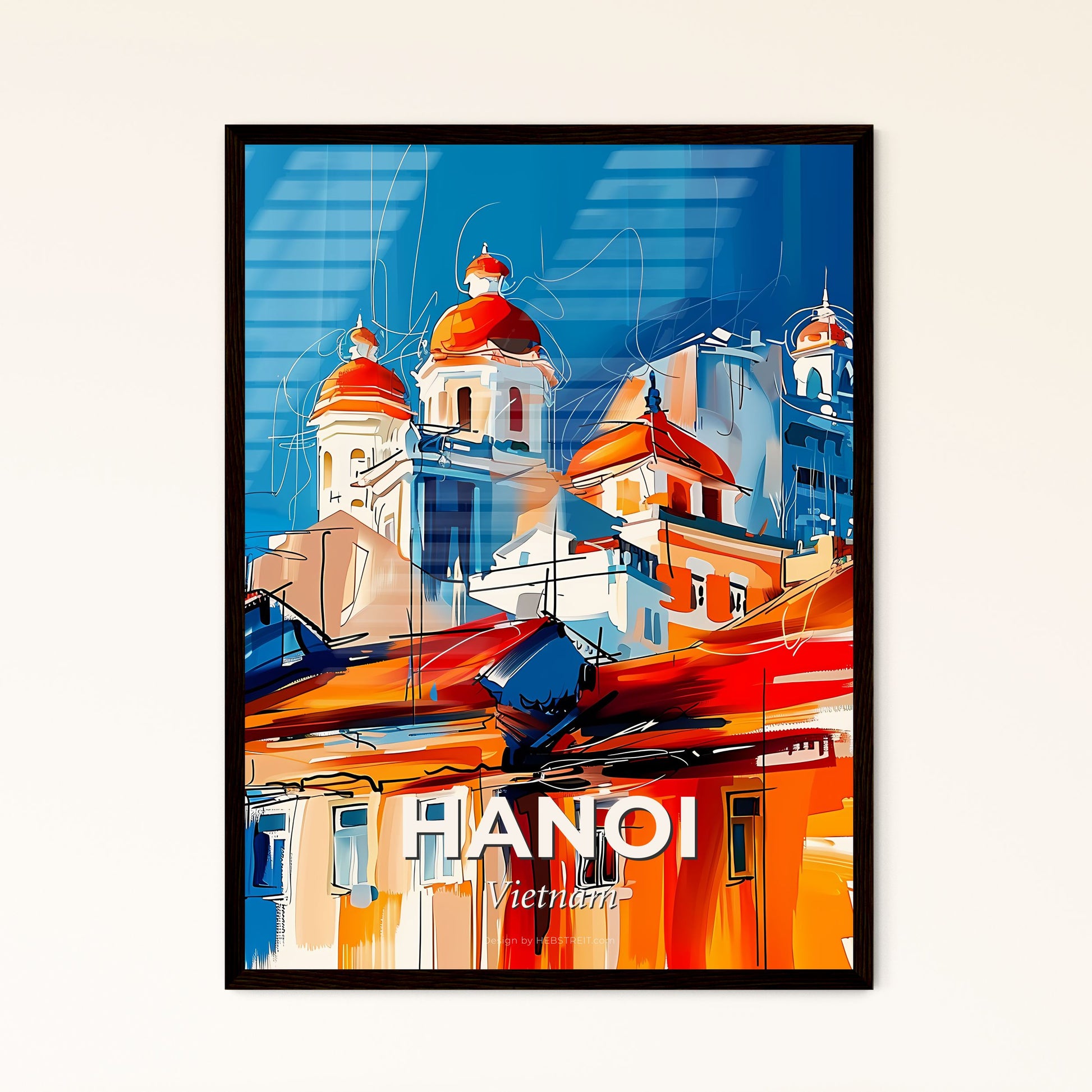 Vibrant Hanoi, Vietnam - A Painting Of A Building With Red And White Domes