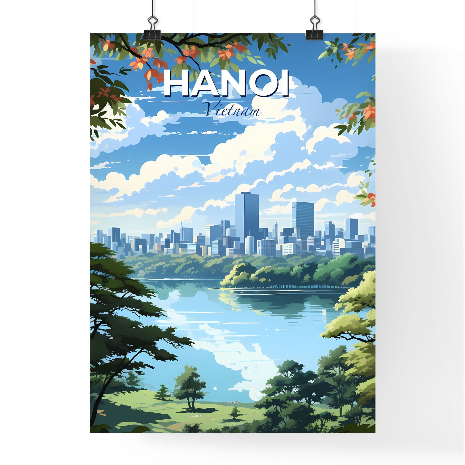 Hanoi Vietnam Skyline Vibrant Cityscape Art Painting Trees Water Default Title