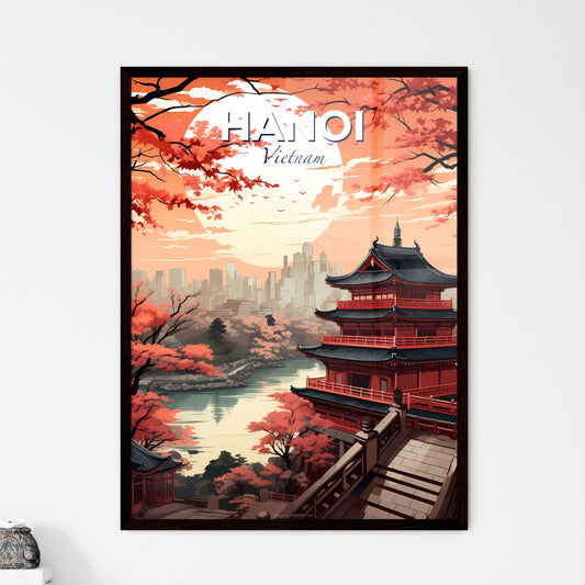 Artistic Hanoi City Skyline Painting - Pagoda by River with Vibrant Colorful Background Default Title