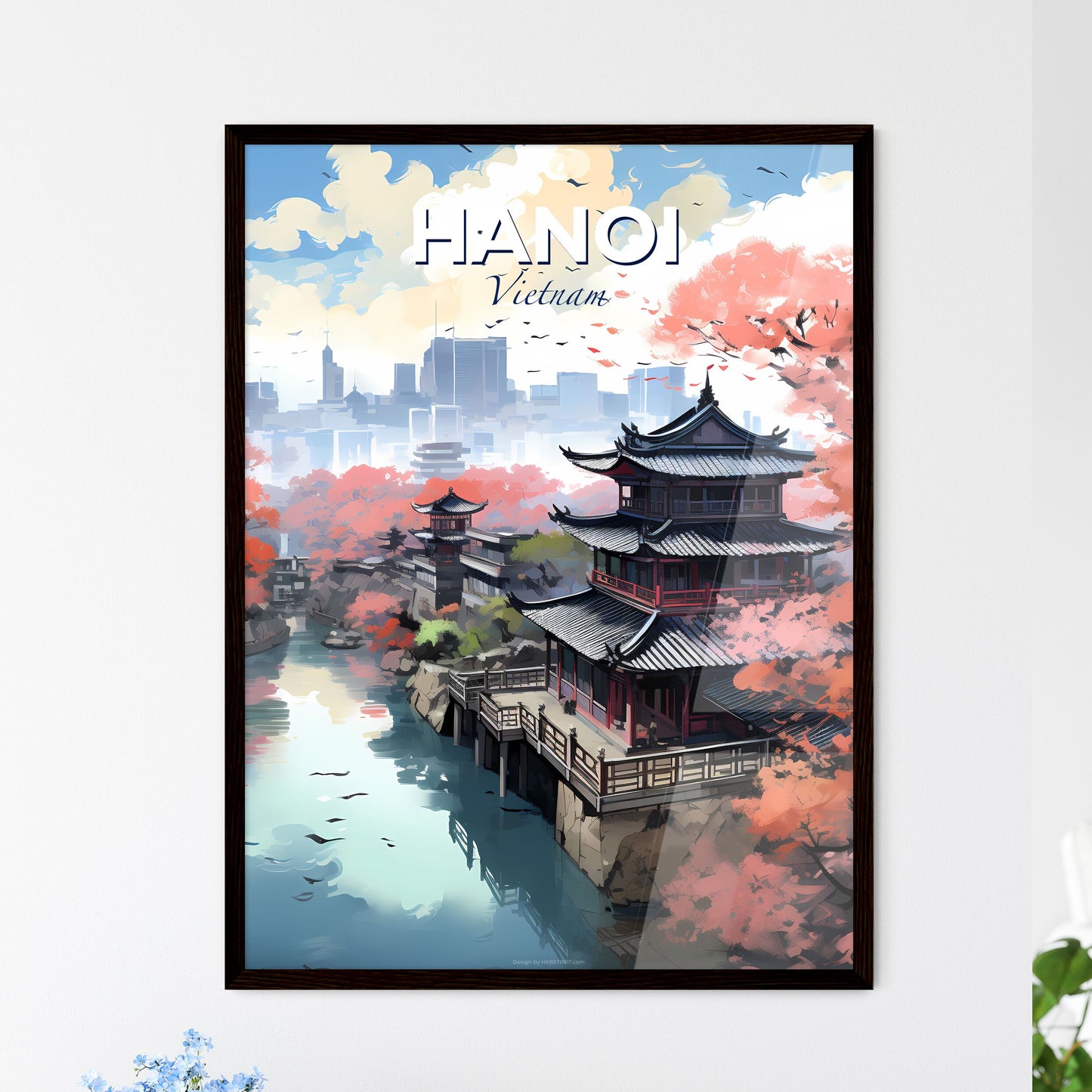 Invigorating Urban Canvas: Hanoi Vietnam Skyline Artwork by the Riverbank Default Title