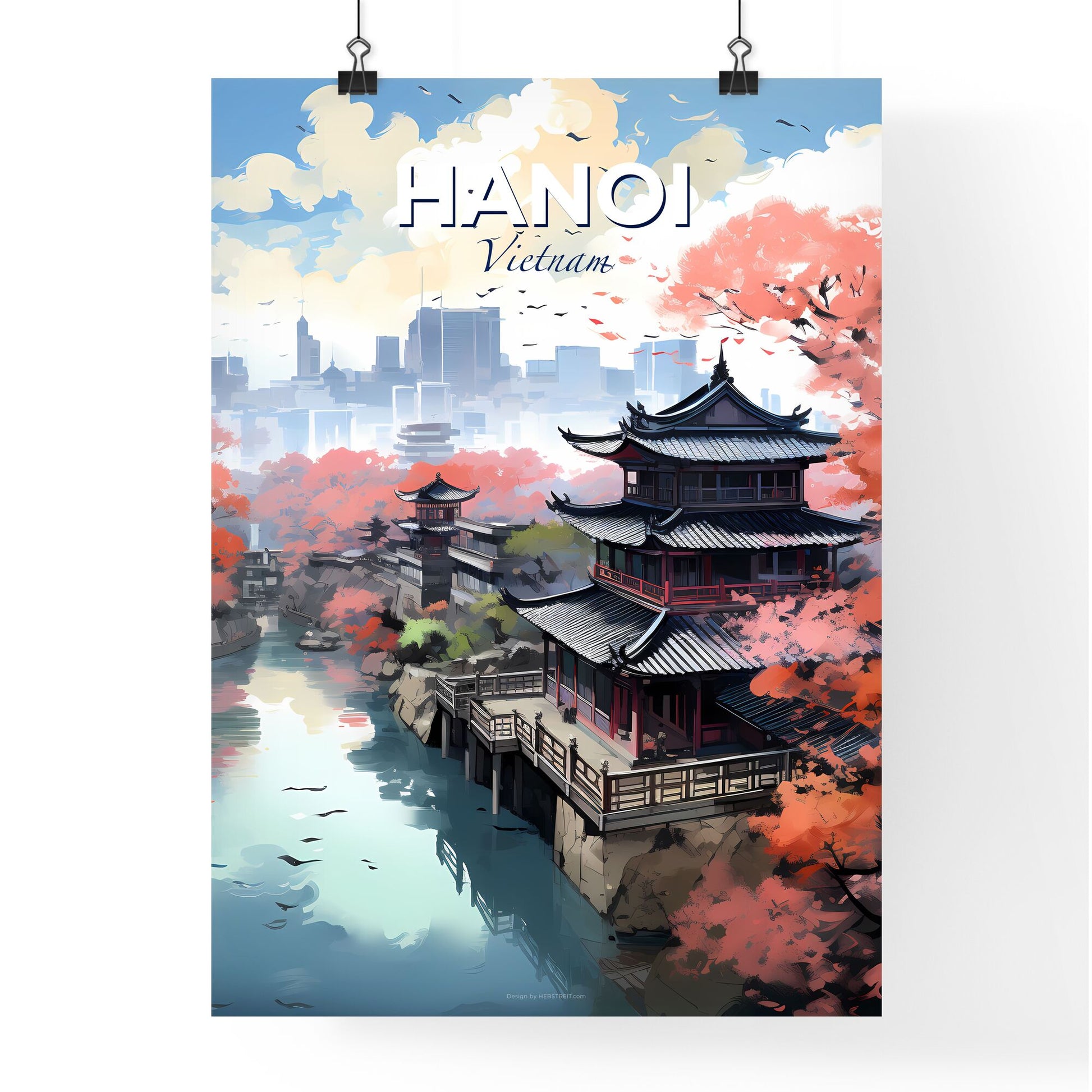 Invigorating Urban Canvas: Hanoi Vietnam Skyline Artwork by the Riverbank Default Title