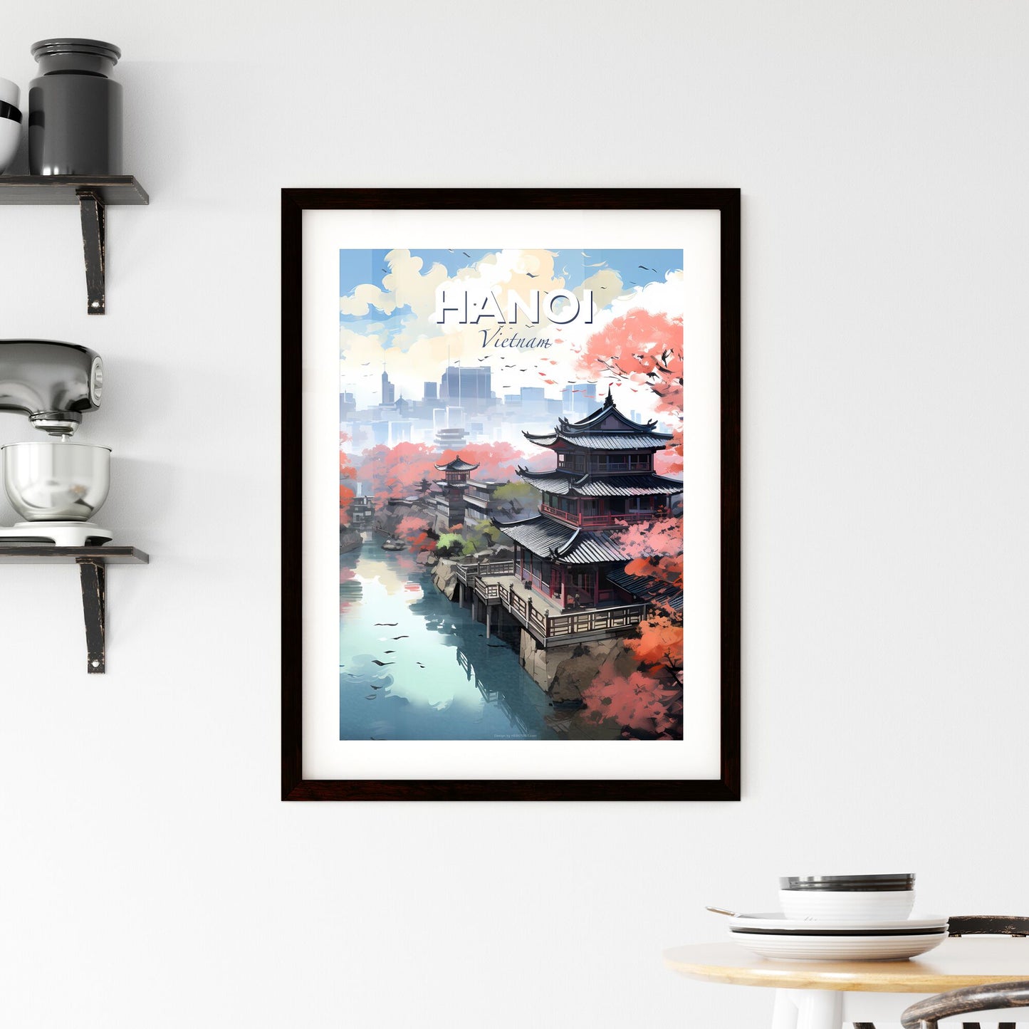 Invigorating Urban Canvas: Hanoi Vietnam Skyline Artwork by the Riverbank Default Title