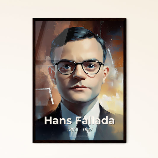 Portrait of Hans Fallada, 1893 - 1947. Impressionistic painting of a man wearing glasses and a suit.