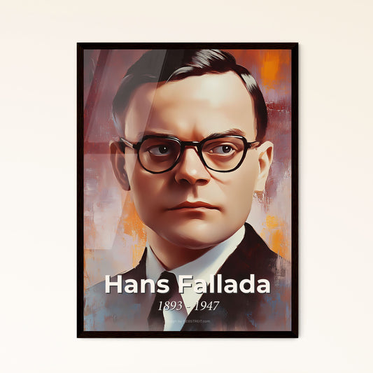 Portrait of Hans Fallada, 1893 - 1947. Impressionistic painting of a man wearing glasses and a suit.