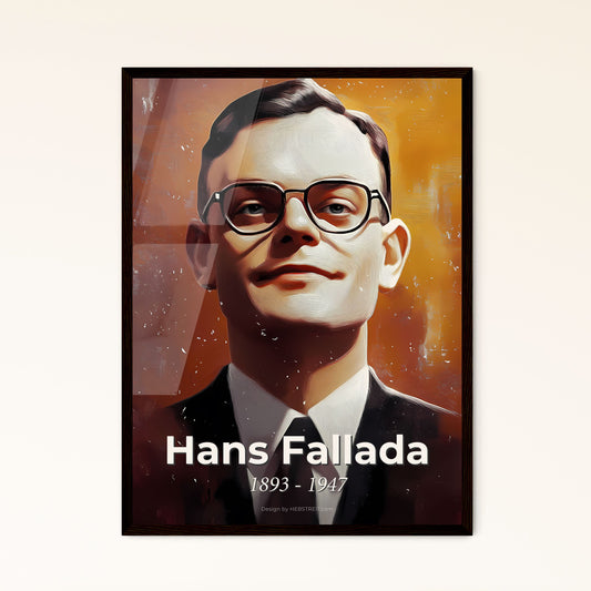 Portrait of Hans Fallada, 1893 - 1947. Impressionistic painting of a man wearing glasses and a suit.