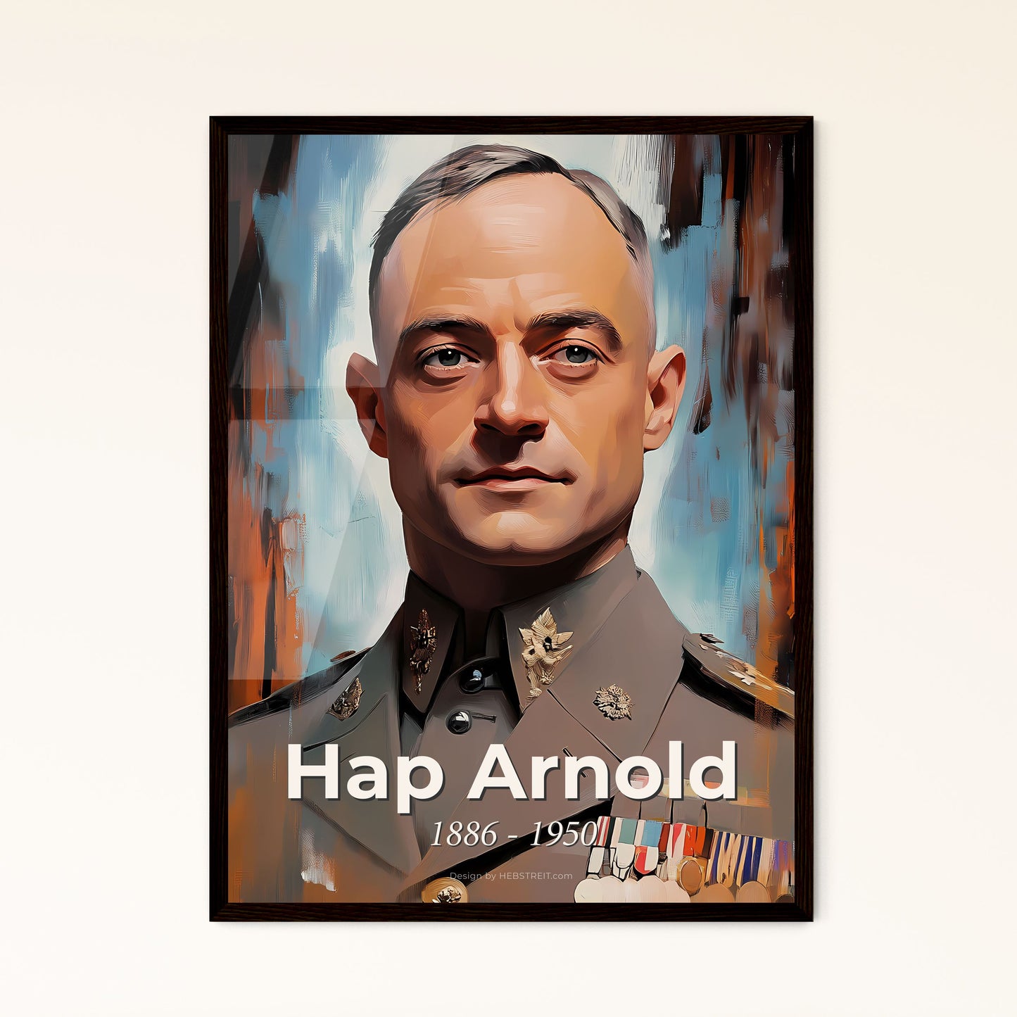 Portrait of Hap Arnold, 1886 - 1950. Impressionistic painting of a man in military uniform.