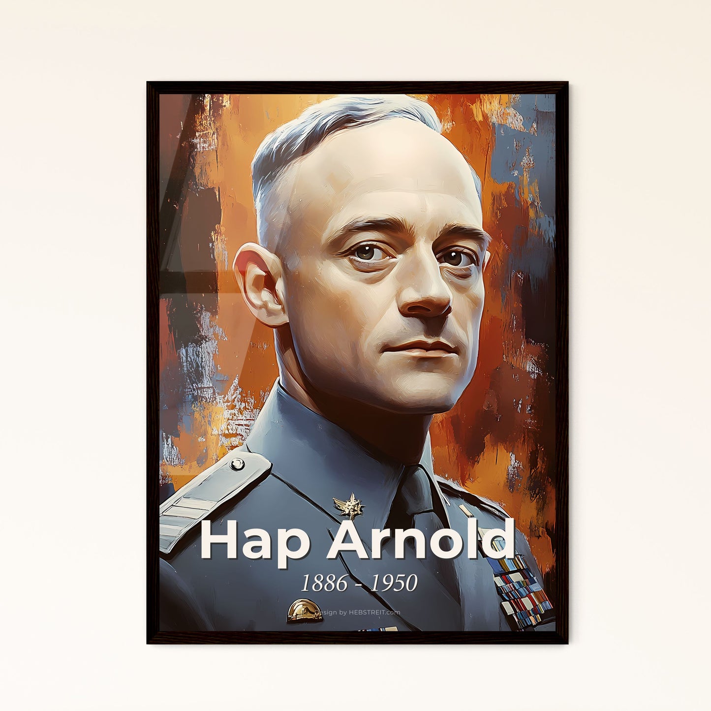 Portrait of Hap Arnold, 1886 - 1950. Impressionistic painting of a man in military uniform.