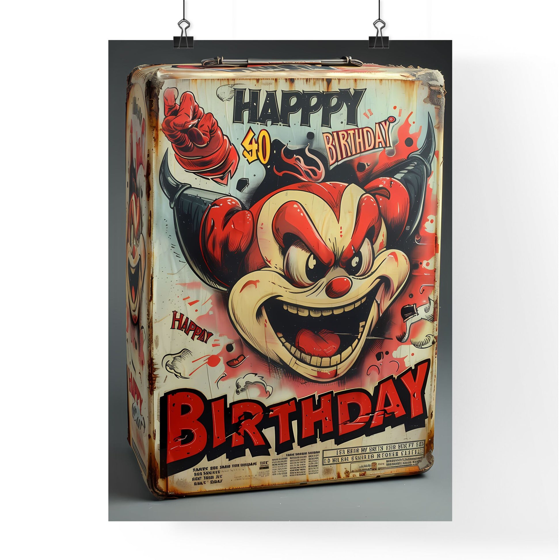 Vintage 1980s Horror Movie Advertising: Happy Birthday Utopian Packaging with Retro Comic Book Style Illustrations and Pop Culture Icons Default Title