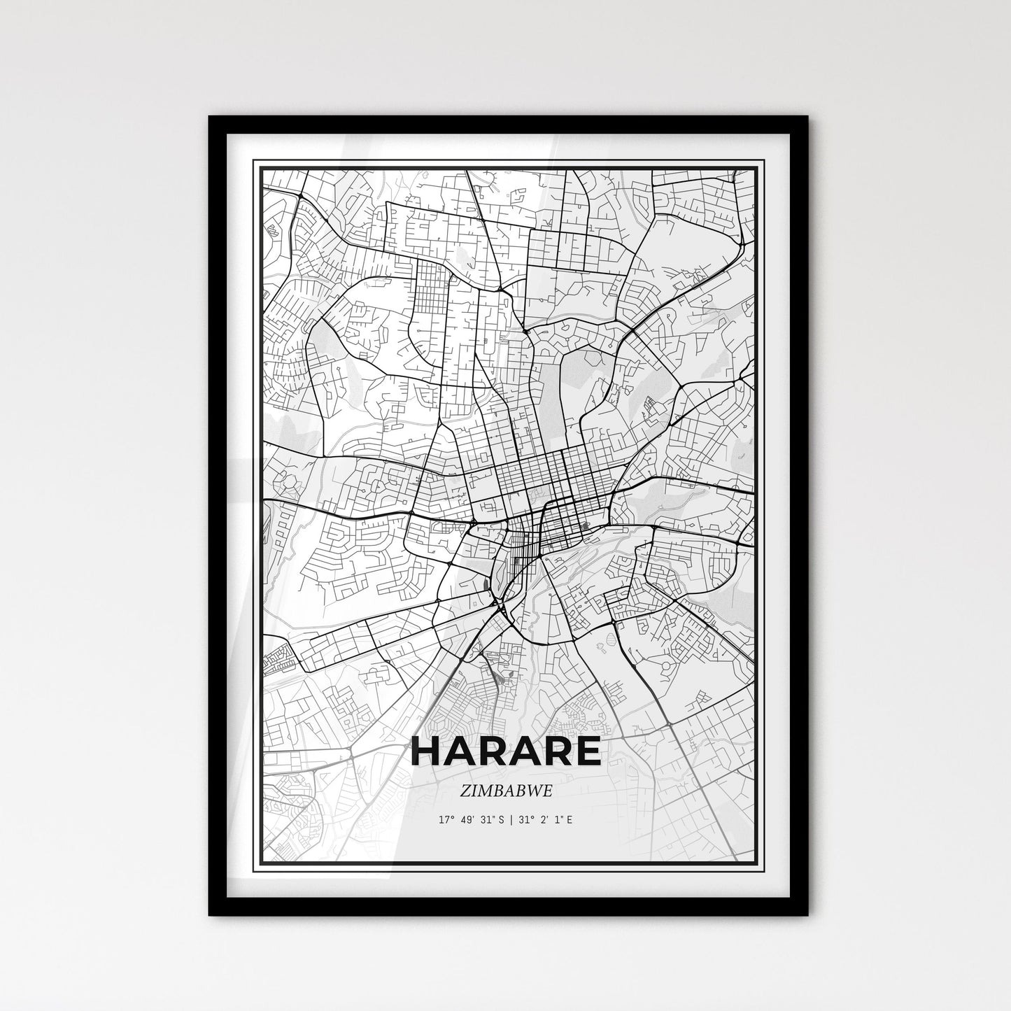 Harare Zimbabwe - Scandinavian Style City Map for Modern Home Decor